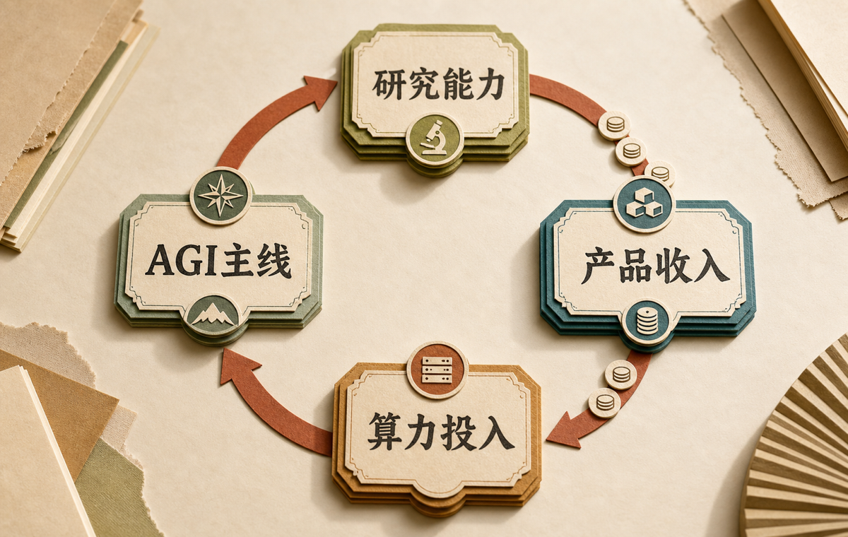 研究、产品收入、算力投入与AGI主线形成循环