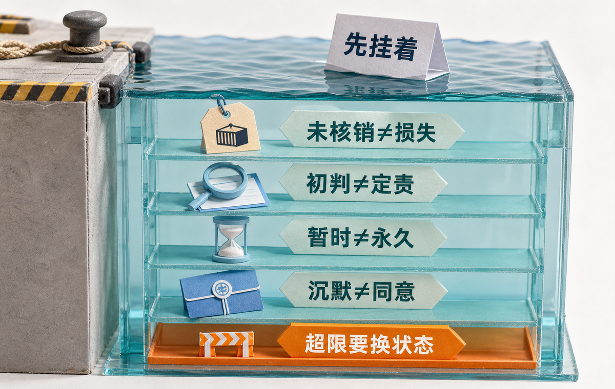 先挂着只是表面状态,未核销、责任初判、暂时承担和沉默都不能自动变成公司损失