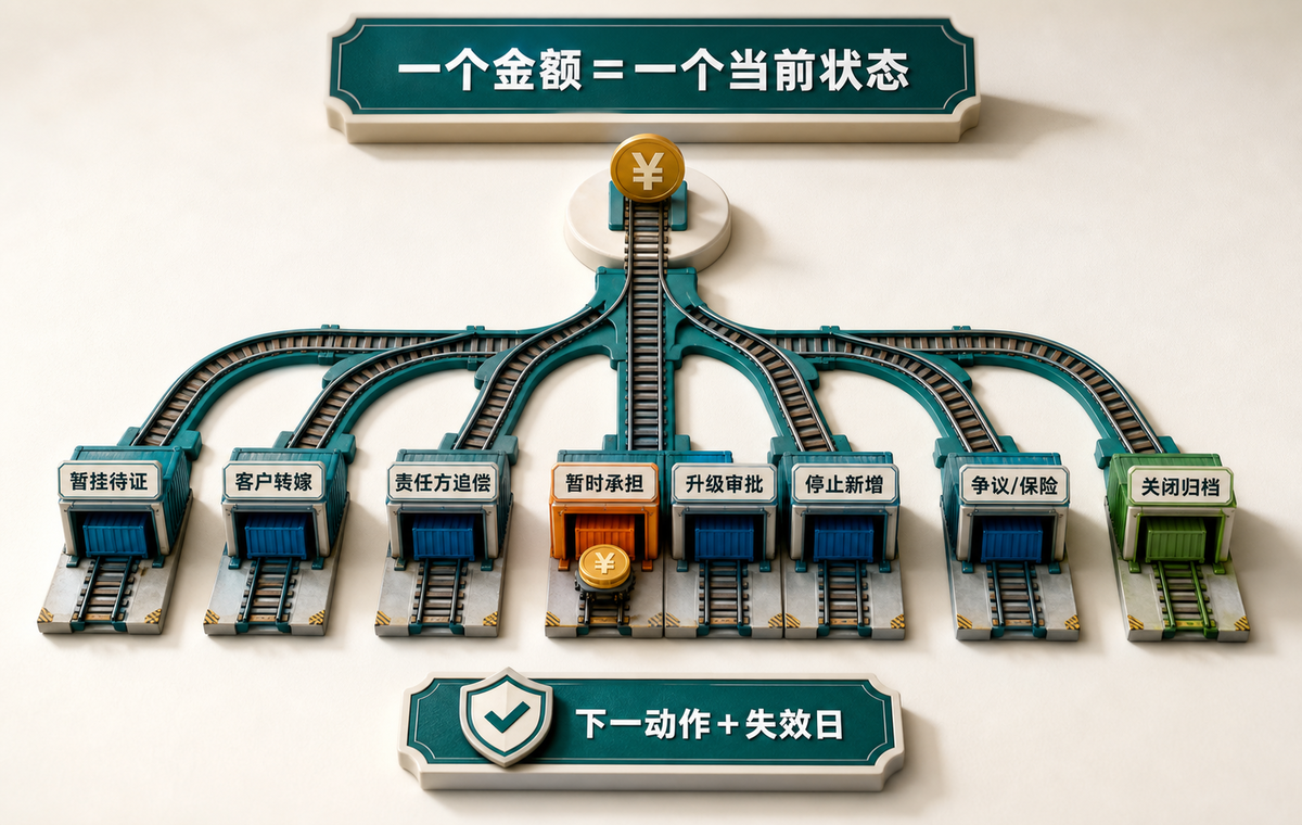 一笔子金额同一时刻只能进入一个当前状态,并带着下一动作和失效日