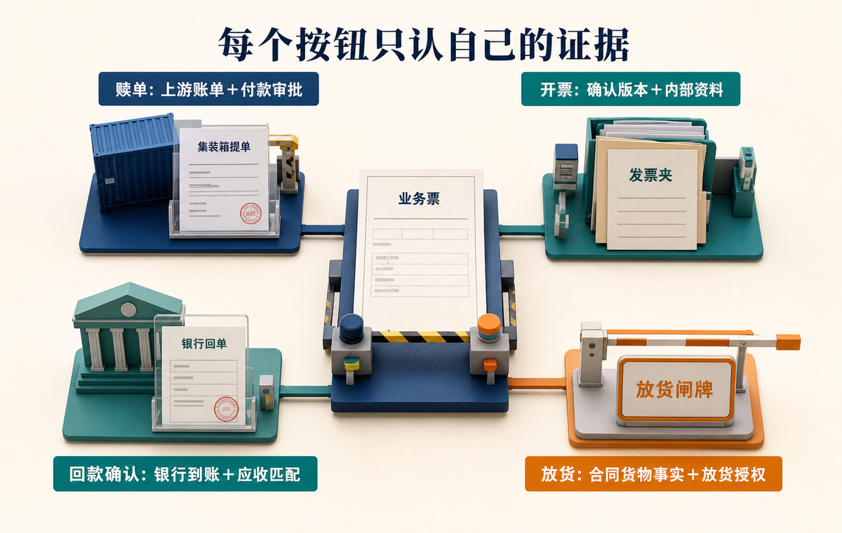四个按钮各自只接受对应的事实与权限证据