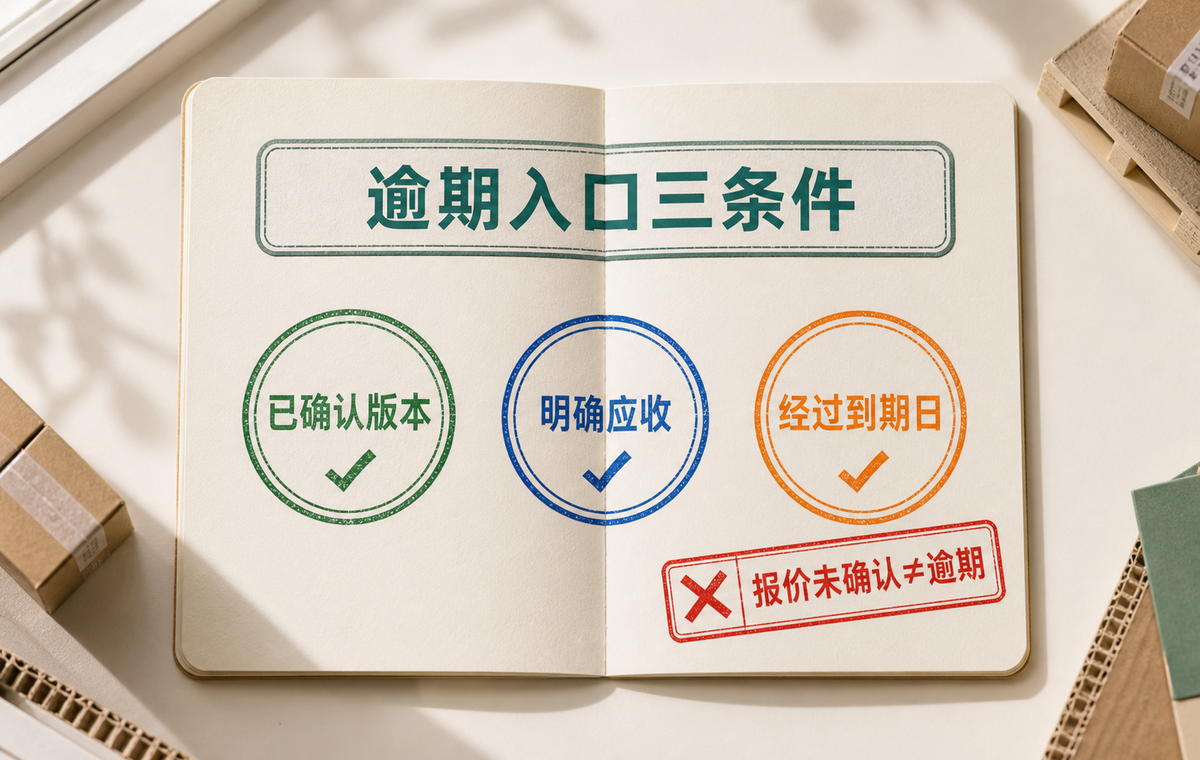 逾期入口三条件:已确认版本、明确应收、经过到期日