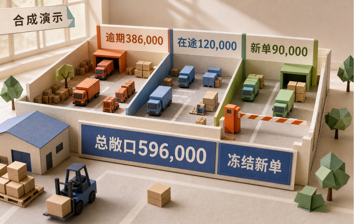合成案例中逾期、在途和新单共同形成596,000元总敞口