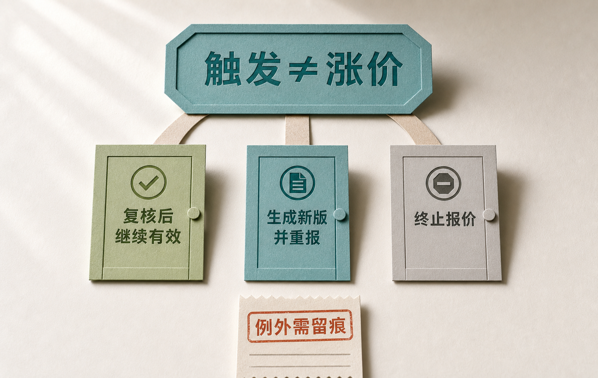 触发后有继续有效、生成新版或终止报价三种等权结果