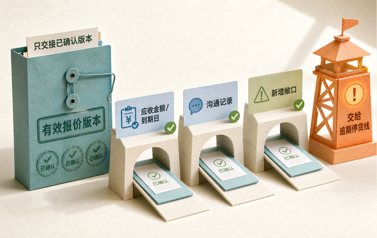 只有已确认有效报价形成明确应收后,才能交给逾期停货线