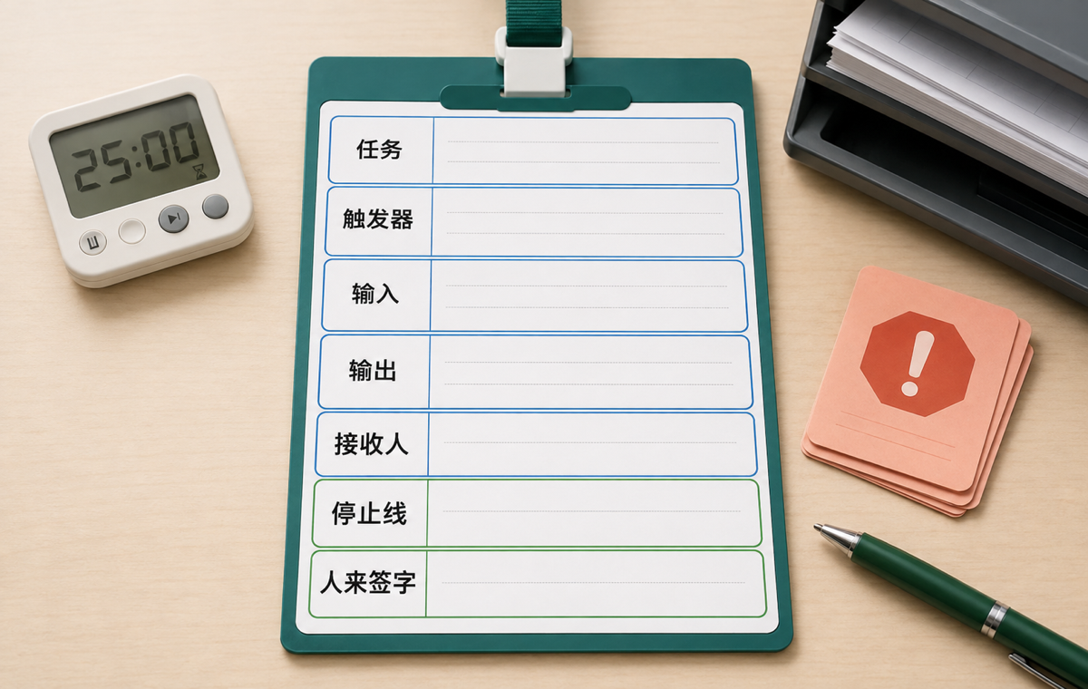 把任务、触发器、输入、输出、接收人和停止线写进AI数字岗位卡